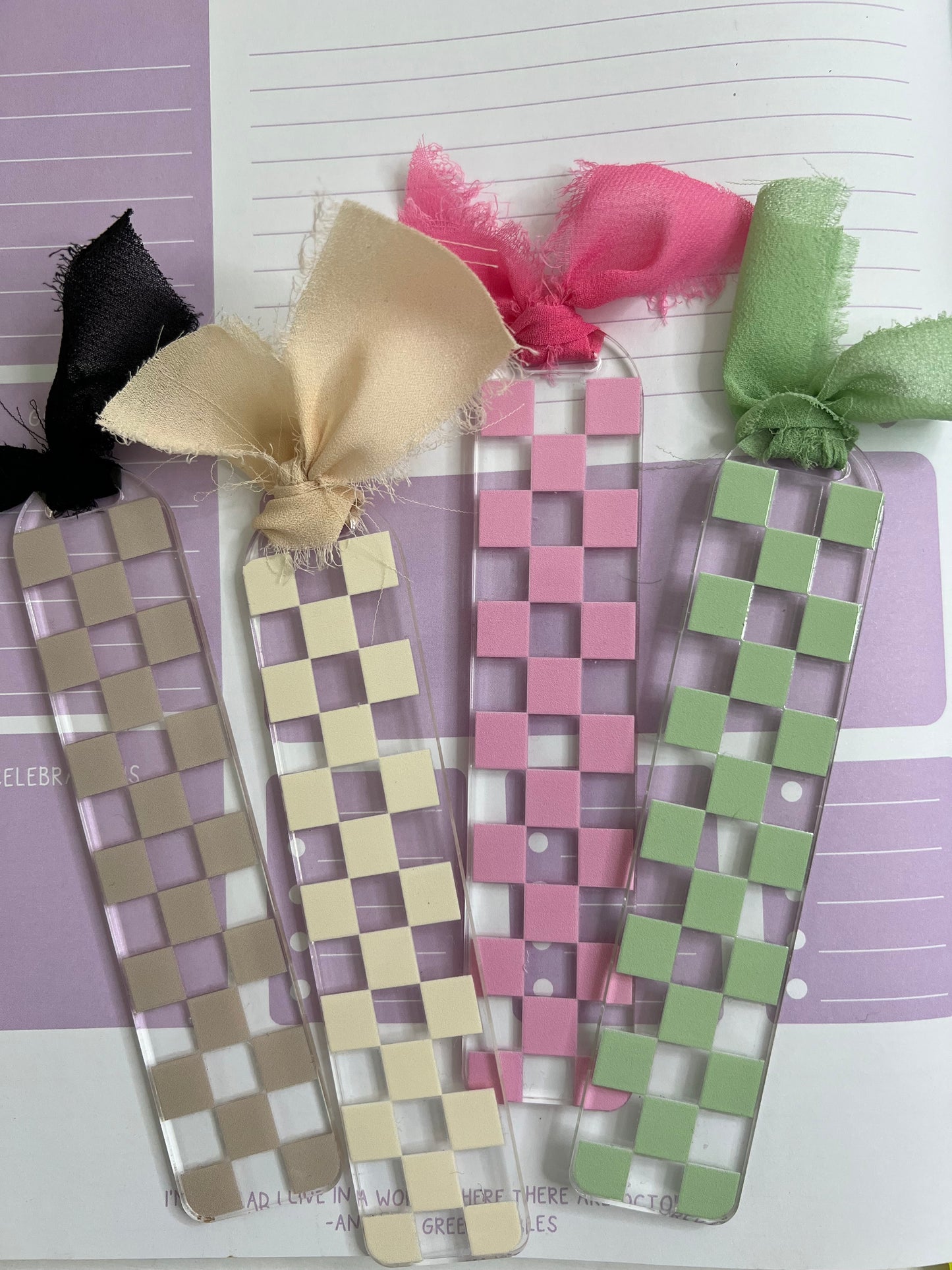 Checker Acrylic Bookmark with Ribbon Tassel