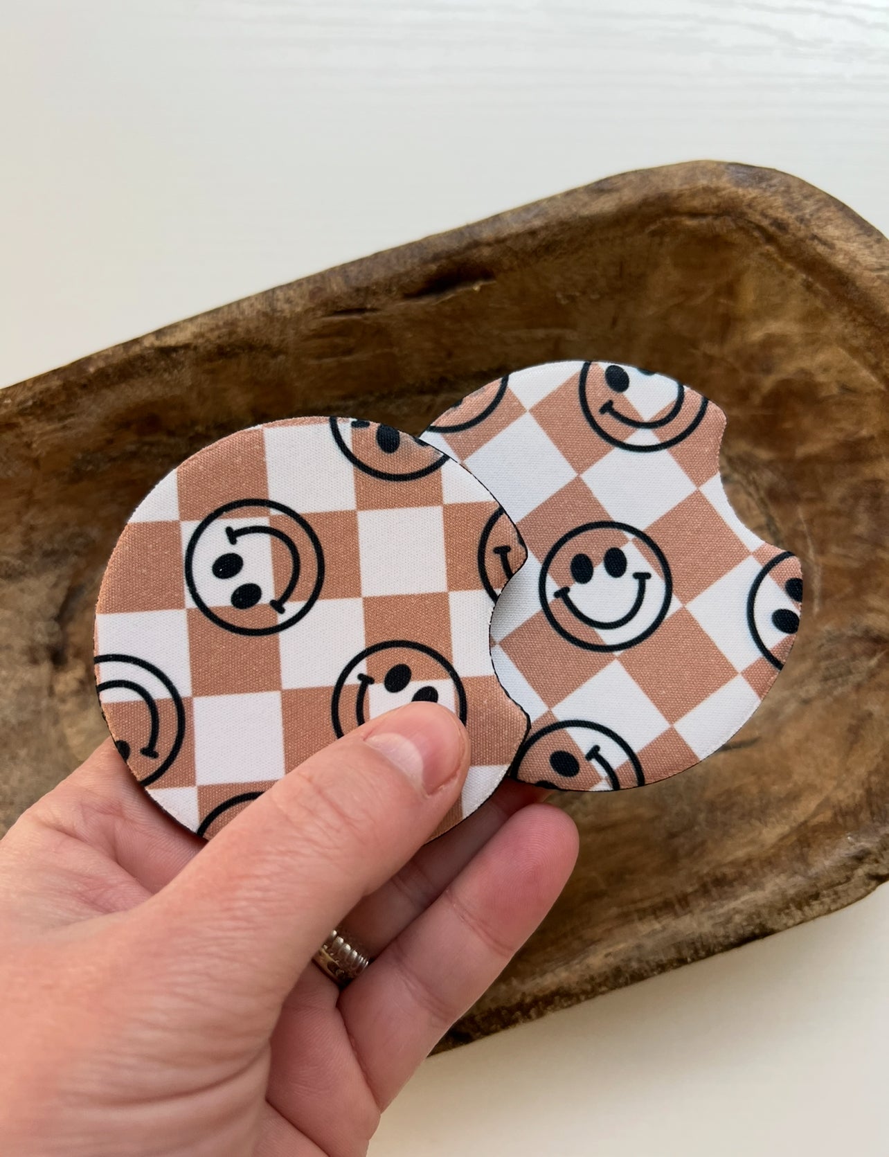 Smiley Face+Checker Car Coaster Set