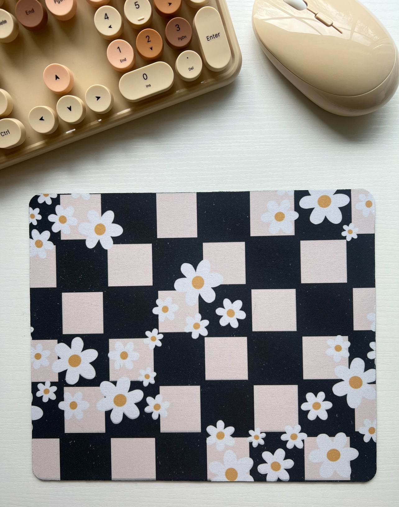 Distressed Flower and Checker Mousepad