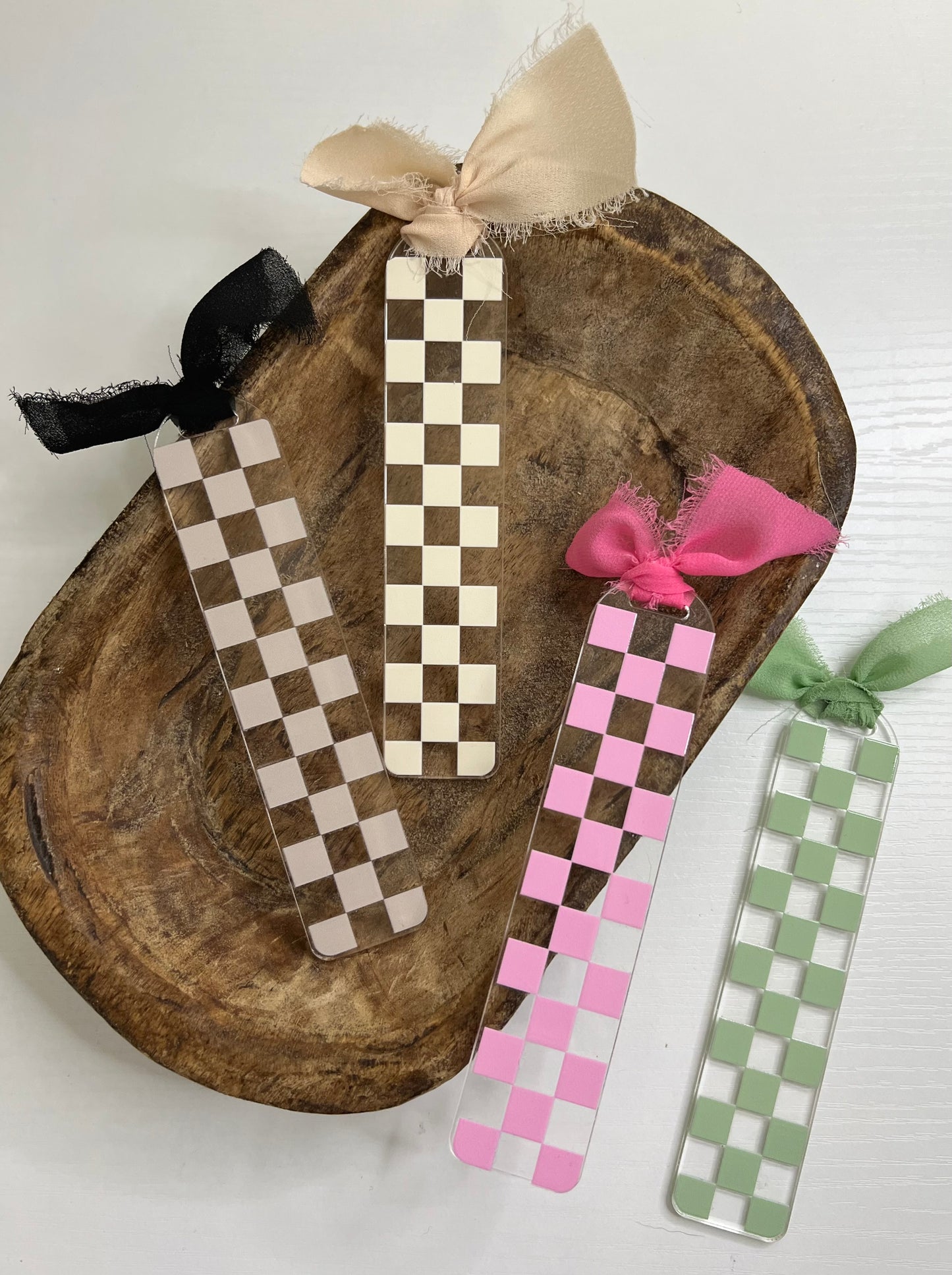 Checker Acrylic Bookmark with Ribbon Tassel