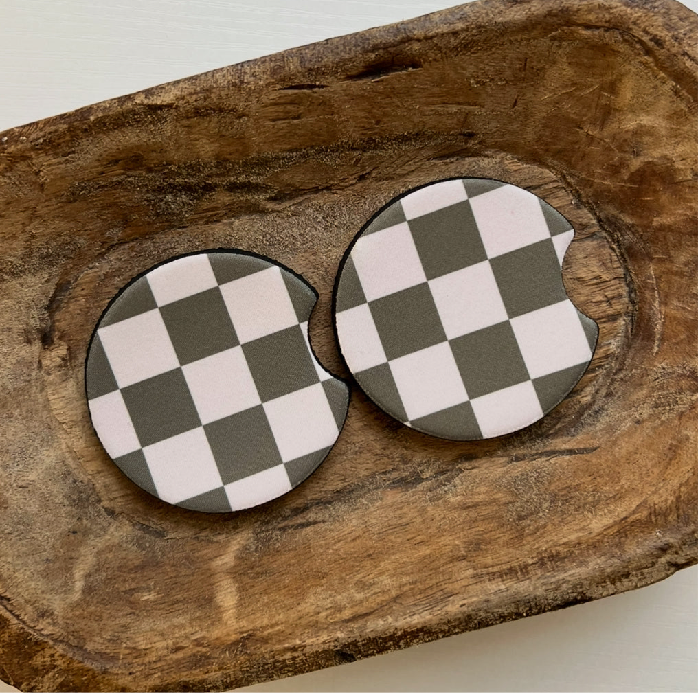 Green Checkered Car Coaster Set