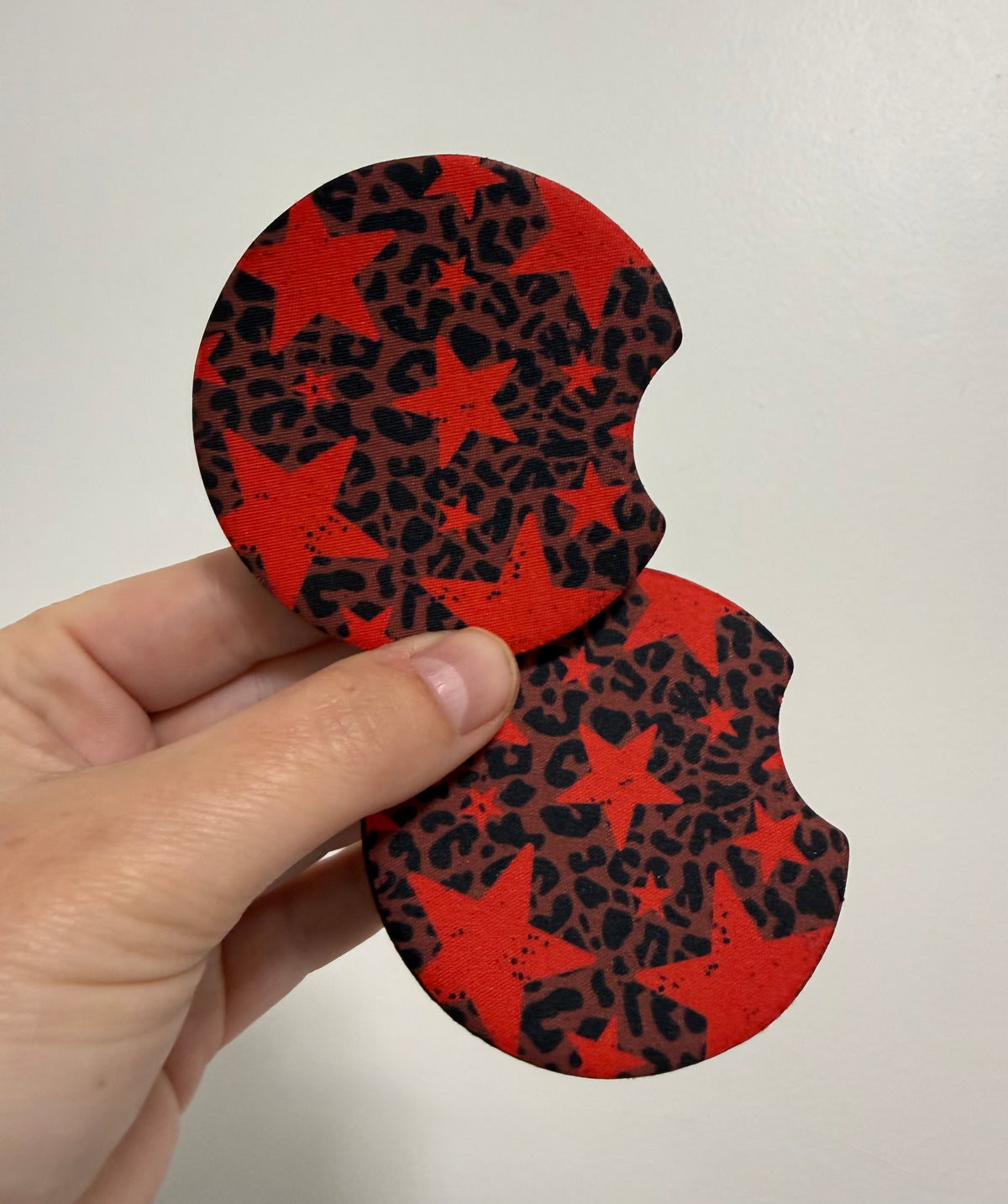Red Stars and Leopard Car Coaster Set