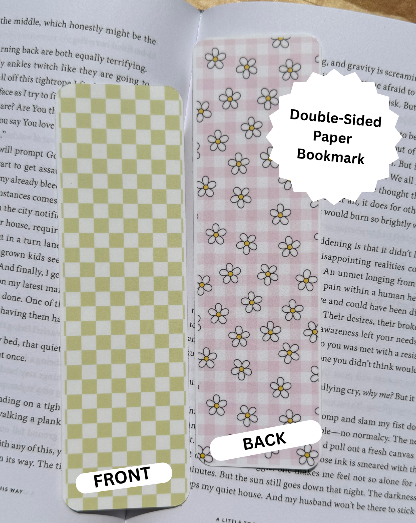Tiny Flowers & Checker Double-Sided Paper Bookmark