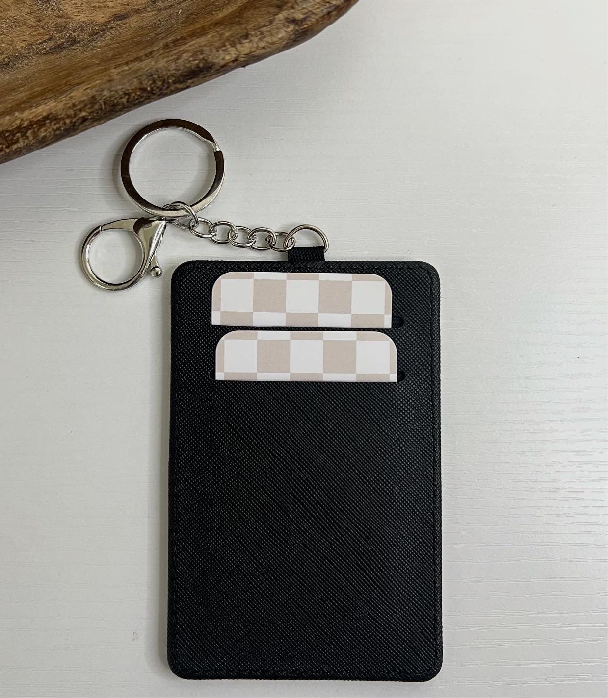 Beige Checker Keychain Wallet