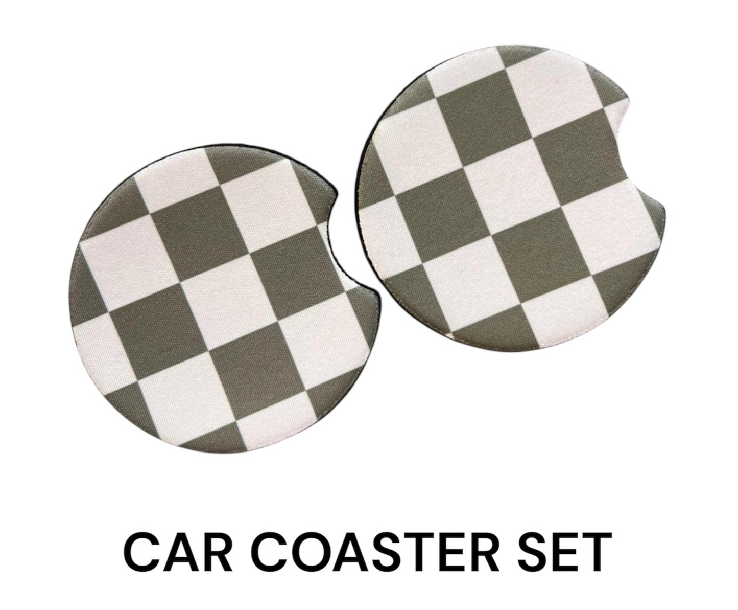 Green Checkered Car Coaster Set