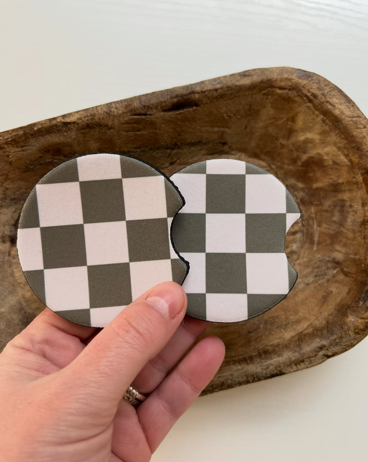 Green Checkered Car Coaster Set