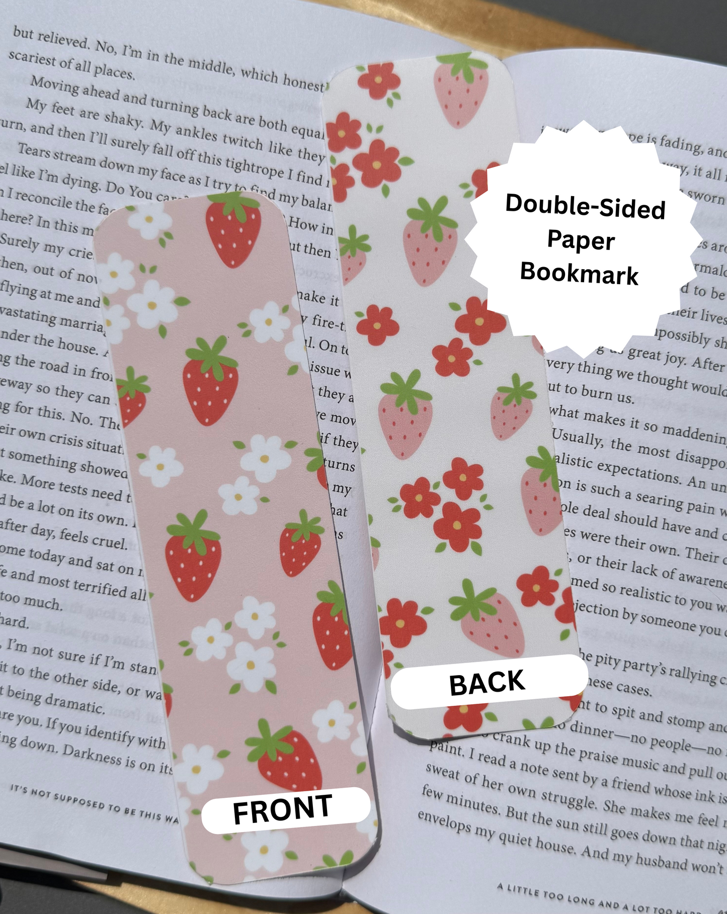 Strawberries 🍓 Double-Sided Paper Bookmark