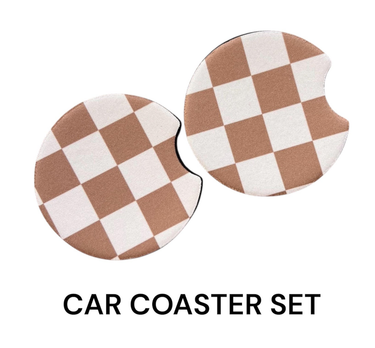 Brown Checker Car Coaster Set