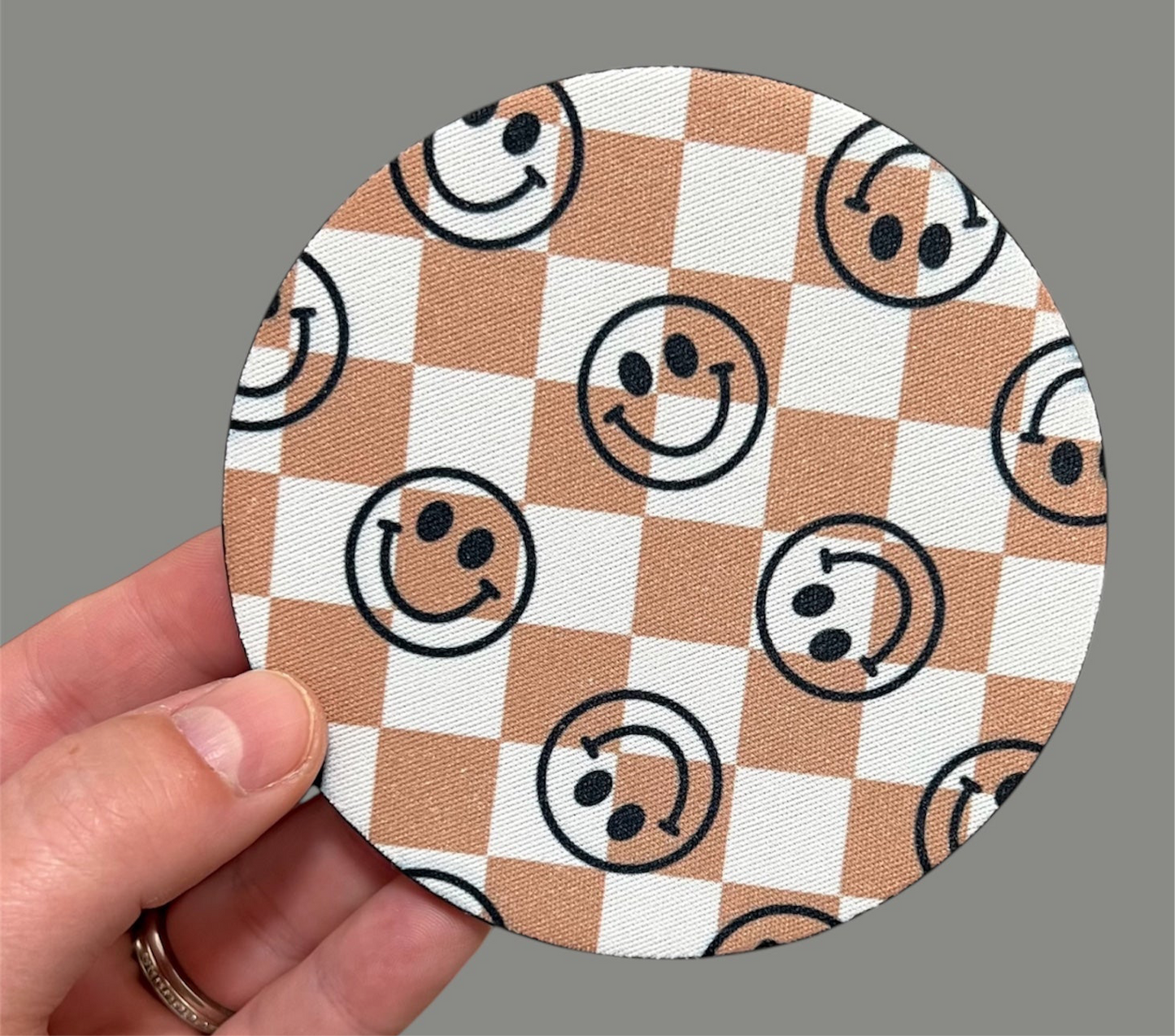 Checker Smiley Face Drink Coaster