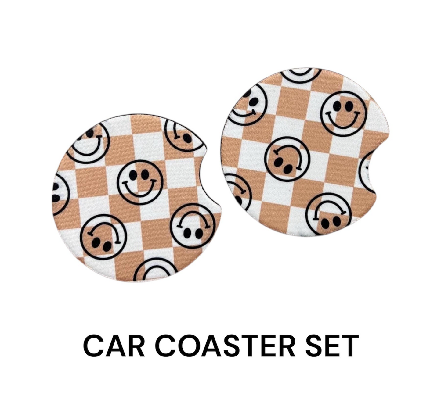 Smiley Face+Checker Car Coaster Set