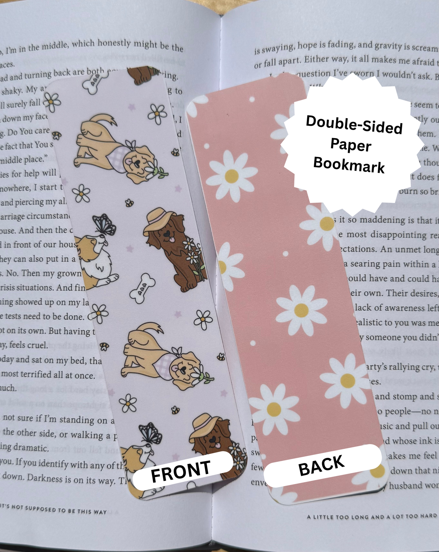 Dogs and Flowers Double-Sided Paper Bookmark