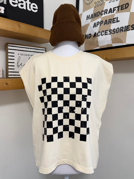 Distressed Checkerboard Muscle Tank Graphic Tee