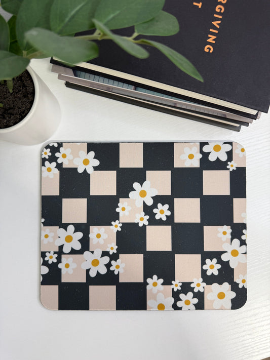 Distressed Flower and Checker Mousepad