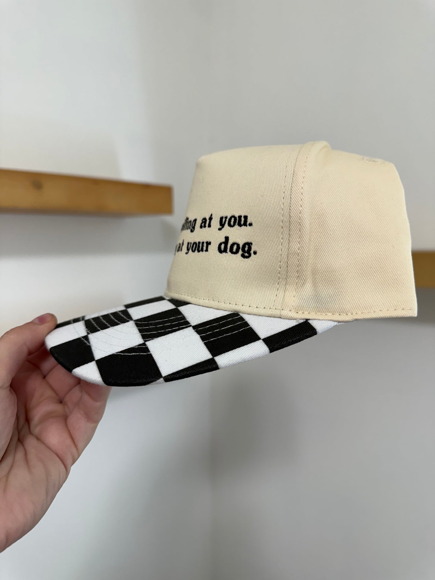I’m Smiling at Your Dog Checkered Canvas Snap Back Hat