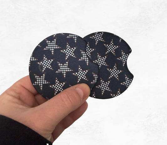 Checker Stars Car Coaster Set