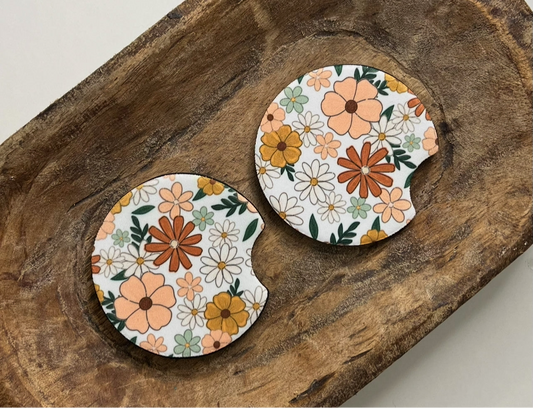Retro Florals Car Coaster Set