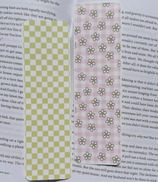Tiny Flowers & Checker Double-Sided Paper Bookmark