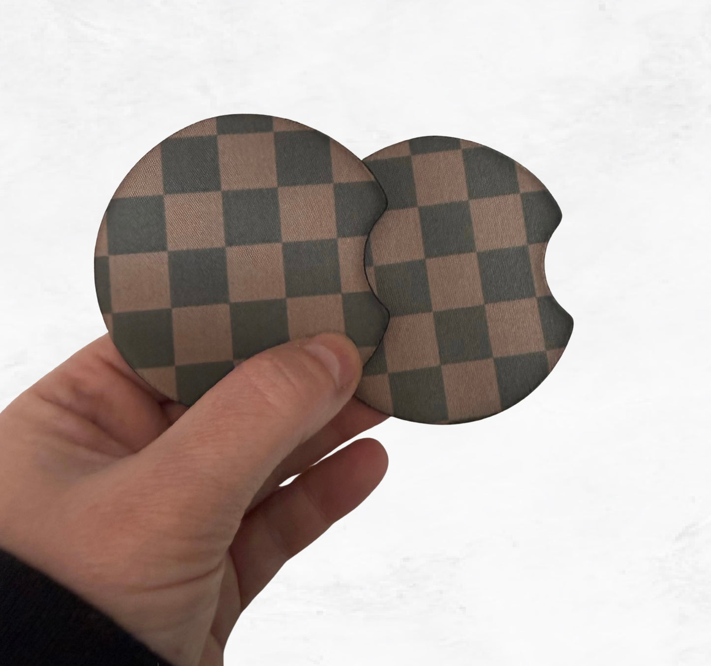Brown and Black Checker Car Coaster Set