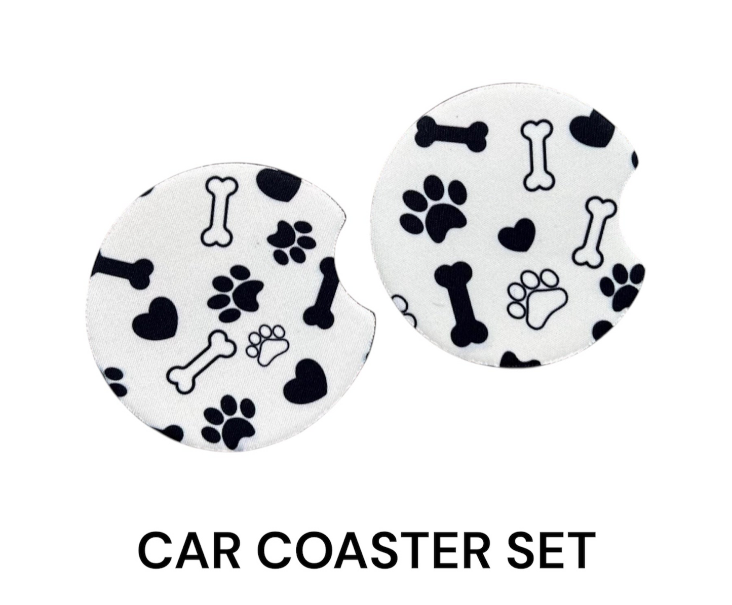 Dog Paws+Bones Car Coaster Set