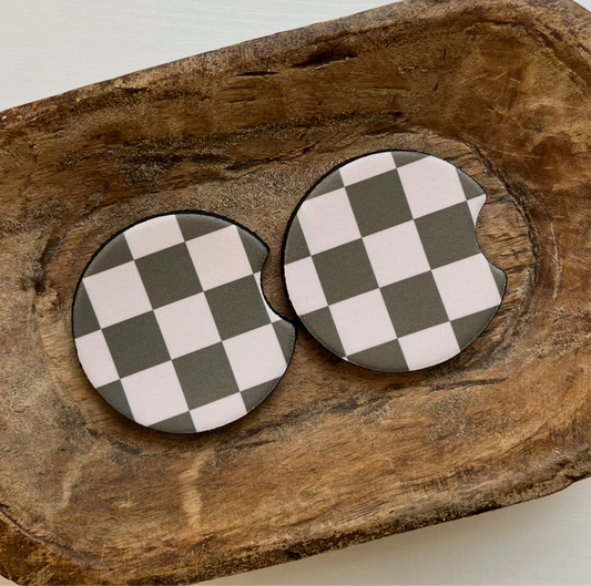 Green Checkered Car Coaster Set