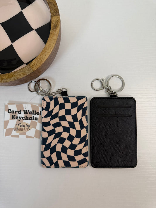 Black and Beige Wavy Checker Keychain Wallet