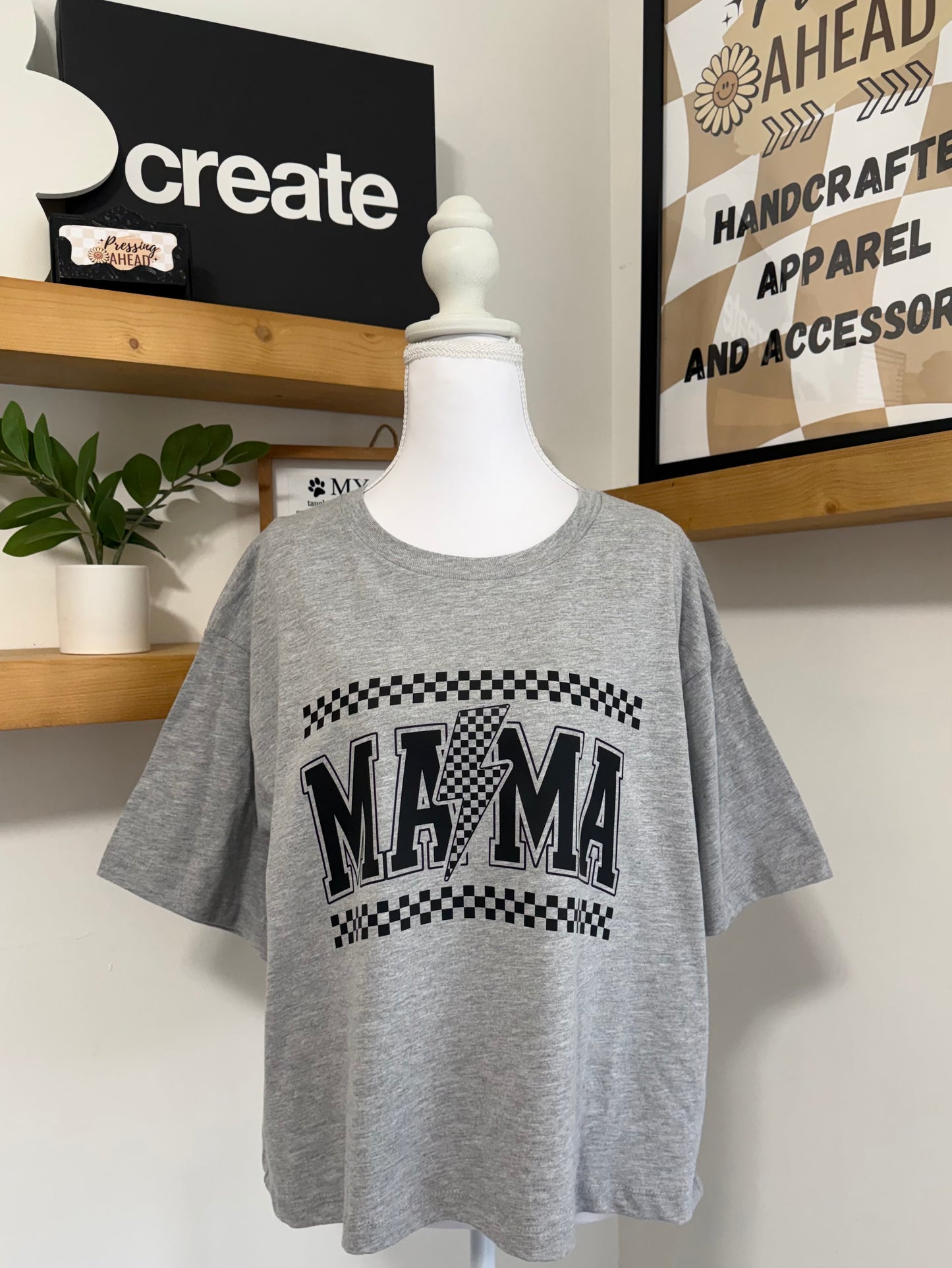 MAMA Checkered Bolt ⚡️ Boxy Crop Tee