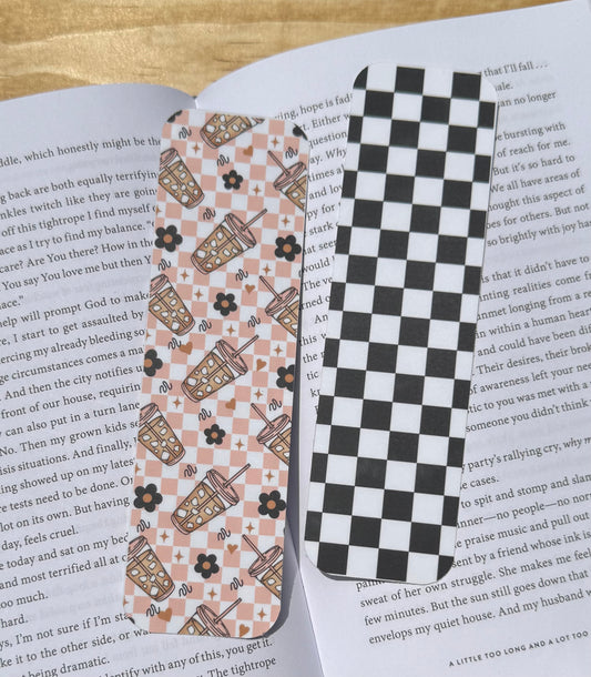 Iced Coffee & Checkered Double-Sided Paper Bookmark