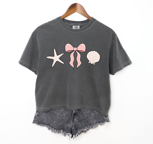 Beach Girly Boxy Crop Graphic Tee