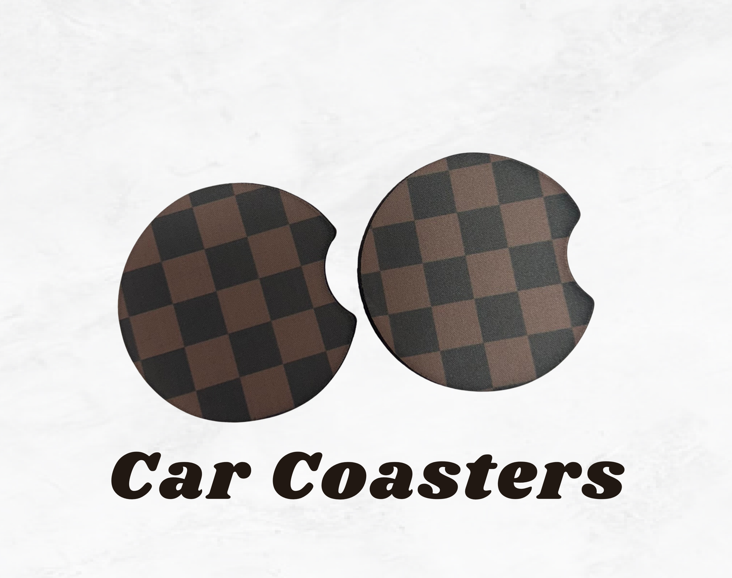 Brown and Black Checker Car Coaster Set