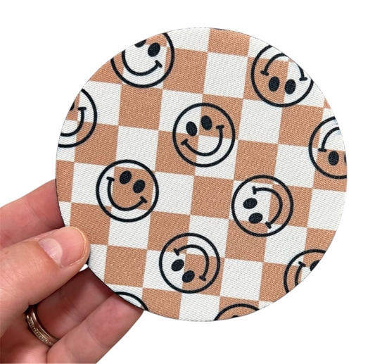 Checker Smiley Face Drink Coaster