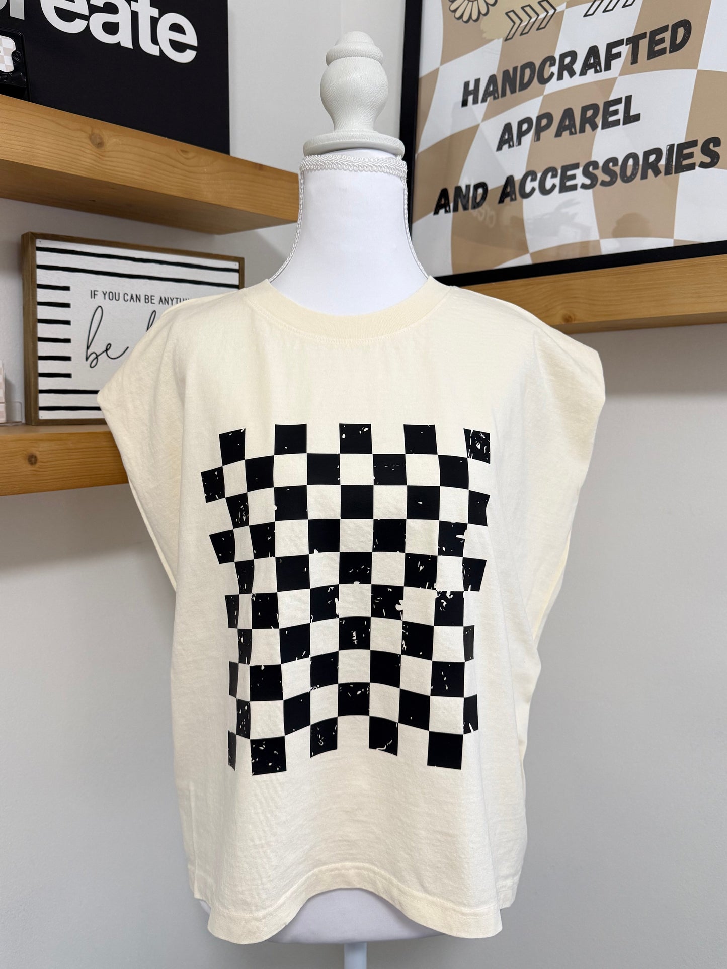Distressed Checkerboard Muscle Tank Graphic Tee