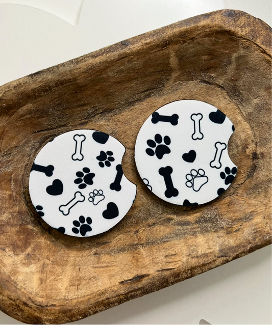 Dog Paws+Bones Car Coaster Set