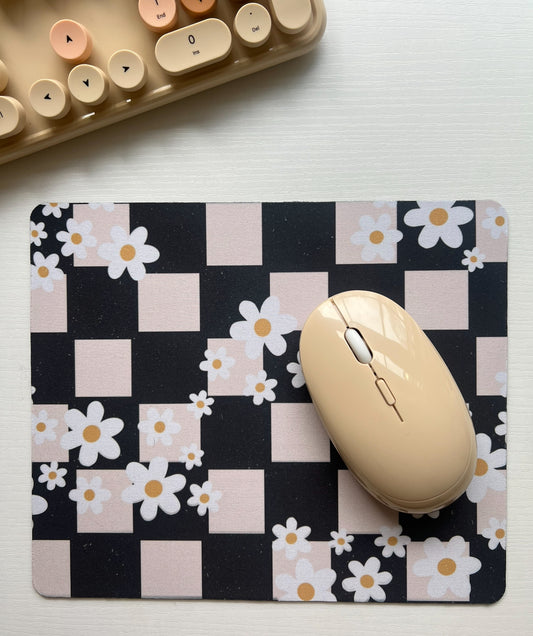 Distressed Flower and Checker Mousepad