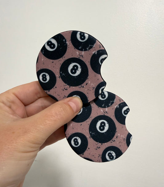 Distressed 8 Ball Car Coaster Set