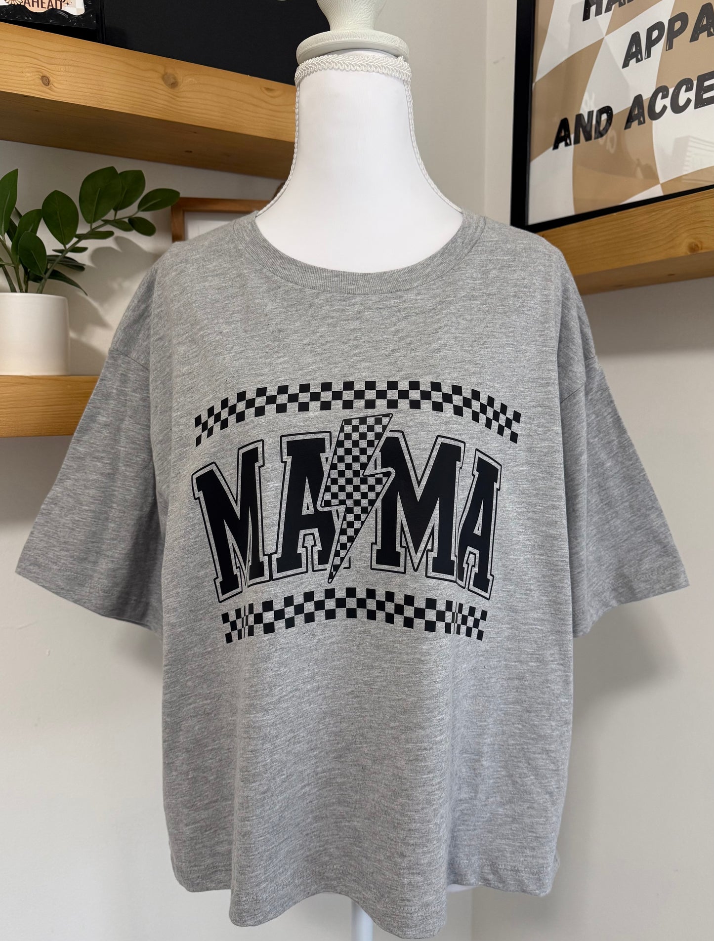 MAMA Checkered Bolt ⚡️ Boxy Crop Tee