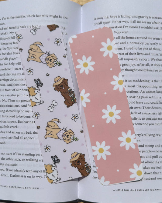 Dogs and Flowers Double-Sided Paper Bookmark