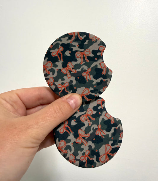 Camo and Bows Car Coaster Set