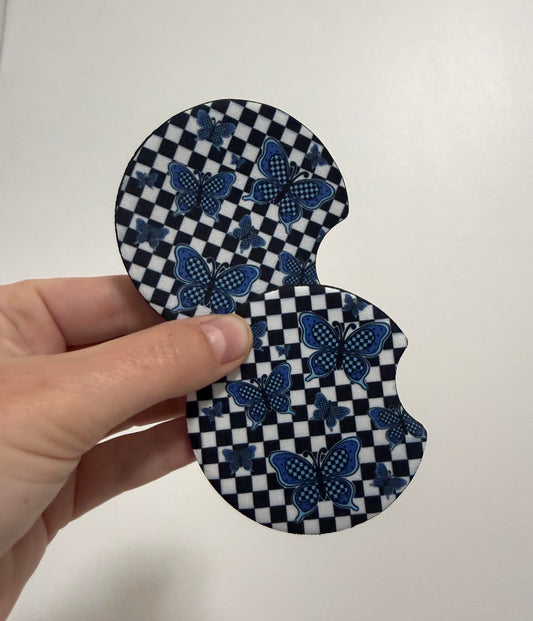 Butterflies and Checker Car Coaster Set